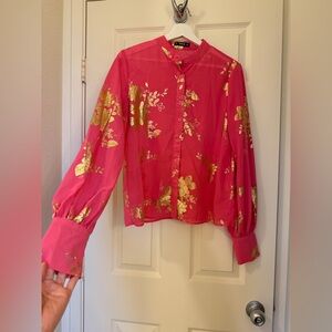 SHEIN Pink and Gold Floral Top